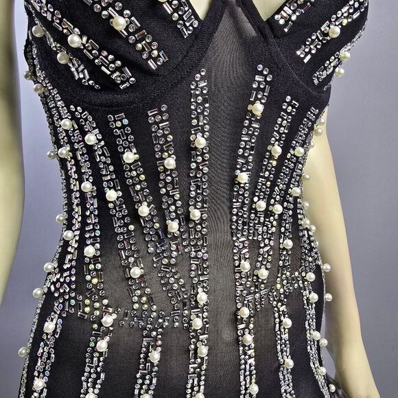 Queen Mania Small Black and Silver Beaded Dress R8 - Picture 3 of 9